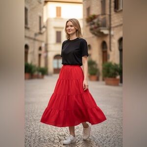 Liz Claiborne Red Tiered Peasant Skirt